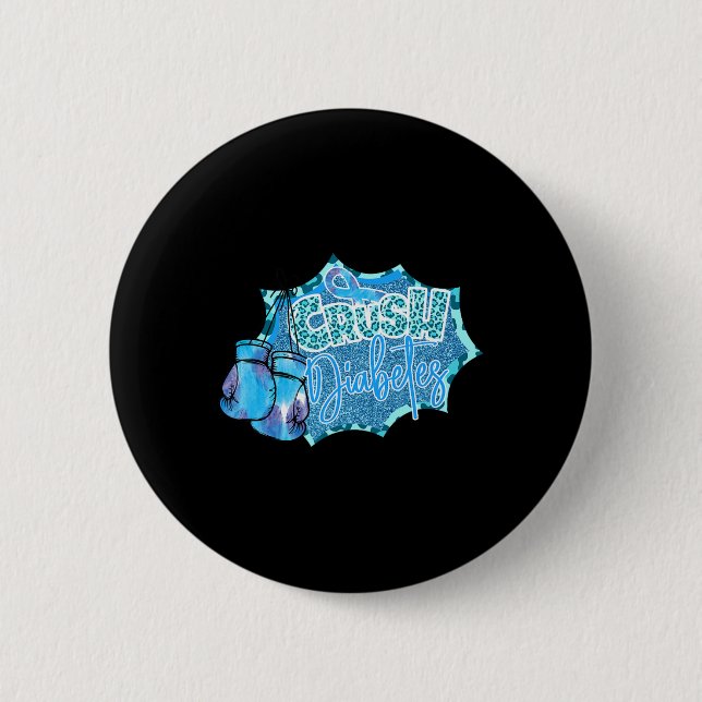 Crush Diabetes Blue Boxing Gloves Diabetes Awarene Button (Front)