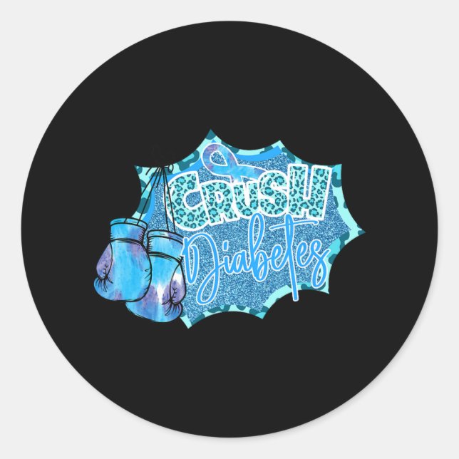 Crush Diabetes Blue Boxing Gloves Diabetes Awarene Classic Round Sticker (Front)