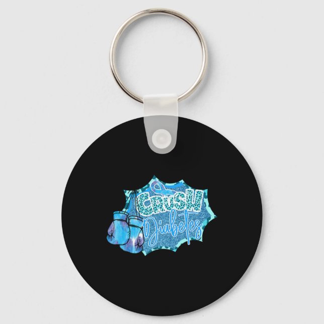 Crush Diabetes Blue Boxing Gloves Diabetes Awarene Keychain (Front)
