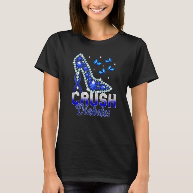 Crush Diabetes Women Blue High Heel Diabetes Aware T-Shirt (Front)