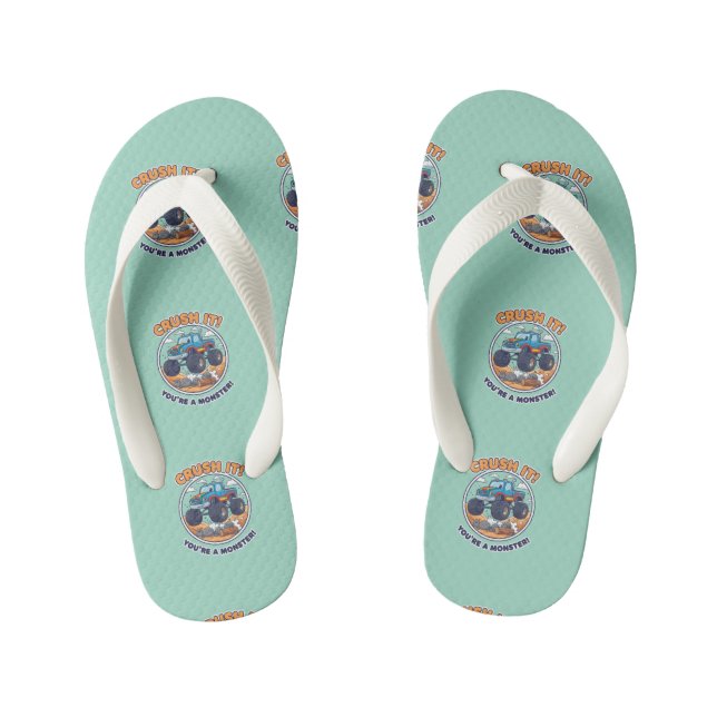 "Crush It!" Monster Truck Adventure Kid's Flip Flops (Footbed)