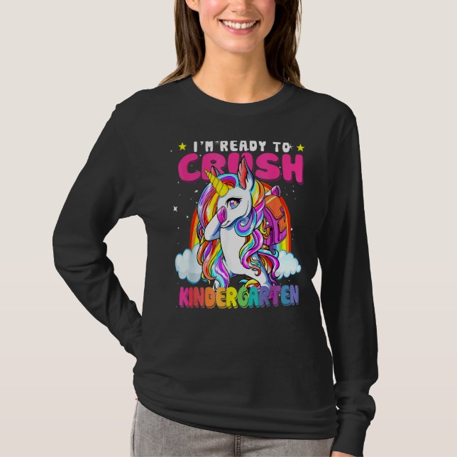 Crush Kindergarten Dabbing Unicorn Back To School  T-Shirt (Front)
