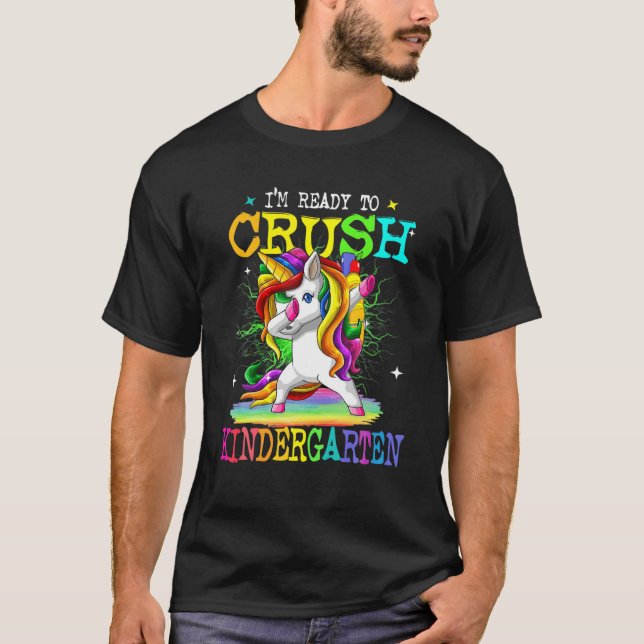 Crush Kindergarten Dabbing Unicorn Back To School T-Shirt (Front)