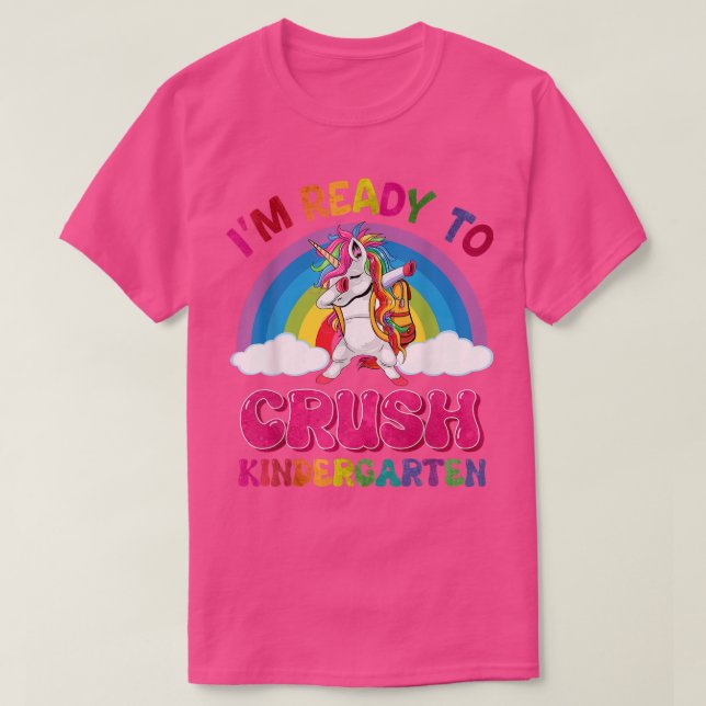 Crush Kindergarten Dabbing Unicorn Back to School  T-Shirt (Design Front)