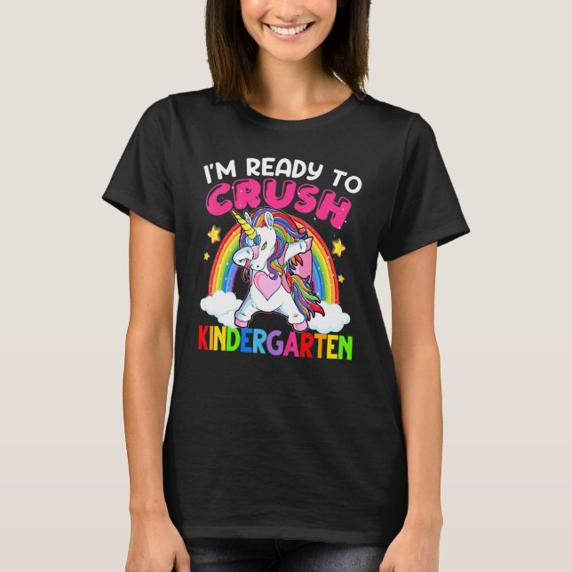 Crush Kindergarten Dabbing Unicorn Back To School  T-Shirt (Front)