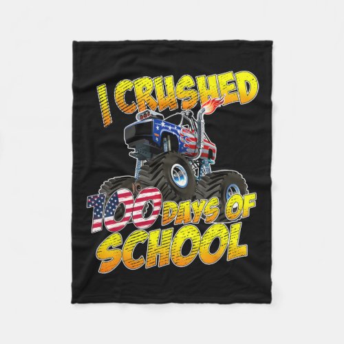 Crushed 100 Days Of School Monster Truck Boys  Fleece Blanket