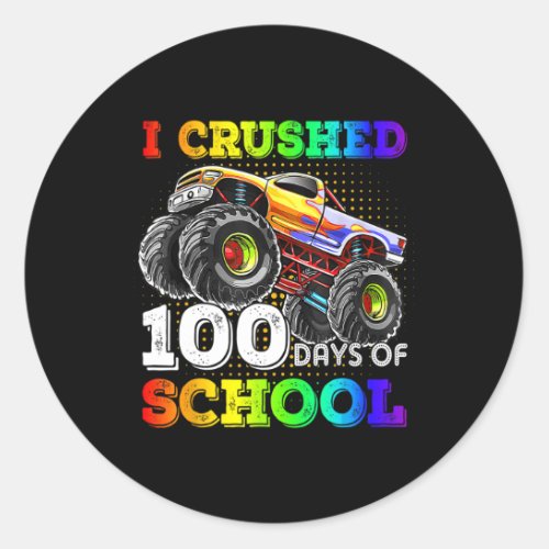 Crushed 100 Days Of School Monster Truck For Boys  Classic Round Sticker