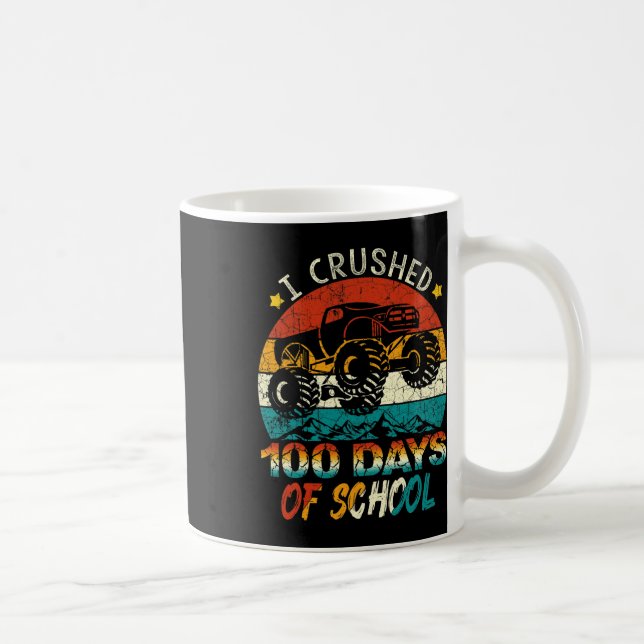Crushed 100 Days Of School Monster Truck Kids Boys Coffee Mug (Right)