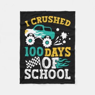 Crushed 100 Days Of School Monster Truck Kids Boys Fleece Blanket