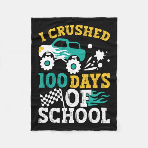 Crushed 100 Days Of School Monster Truck Kids Boys Fleece Blanket