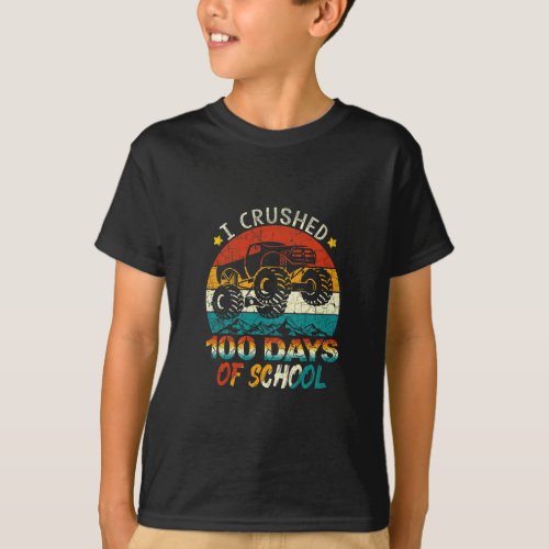 Crushed 100 Days Of School Monster Truck Kids Boys T_Shirt