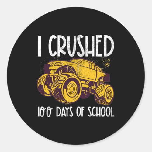 Crushed 100 Days Of School Truck Boys 100th Day Gi Classic Round Sticker