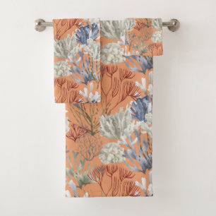 Crushed Apricots Solid with Undersea Print Bath Towel Set