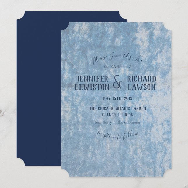 Crushed Blue Velvet Wedding Invitation (Front/Back)