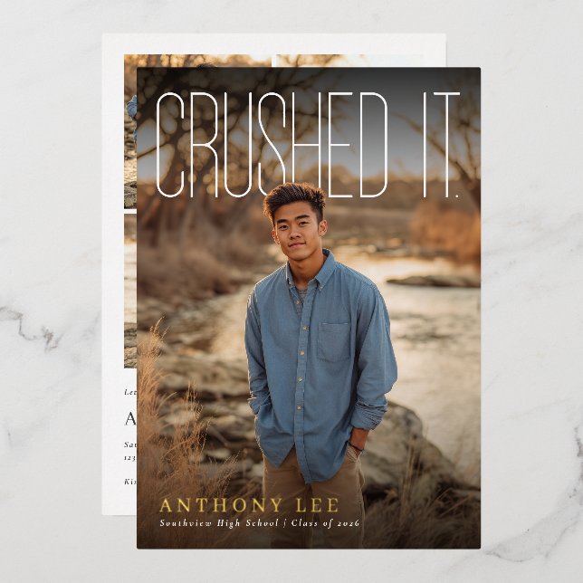Crushed It PhotoPop Graduation Party Foil Invitation (Front/Back)