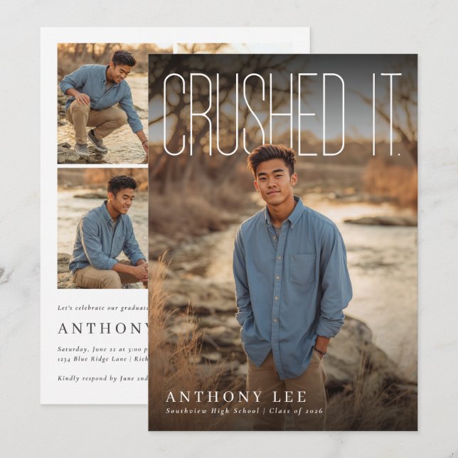Crushed It PhotoPop Graduation Party Invitation (Front/Back)