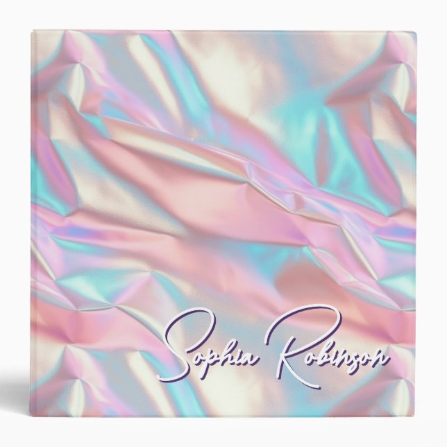 Crushed Metal Holographic Pink Blue Binder (Front)