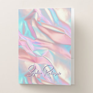 Crushed Metal Holographic Pink & Blue Binder Pocket Folder