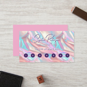 Crushed Metal Holographic Pink Blue Loyalty Card