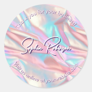 Crushed Pink and Blue Holographic Thank You Classic Round Sticker