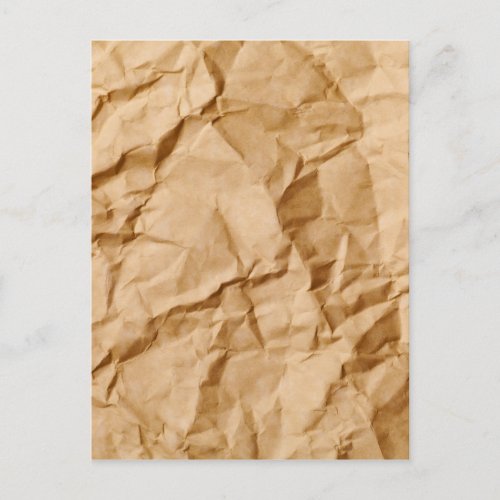 Crushed Wrinkled Brown Paper Grunge Background Postcard