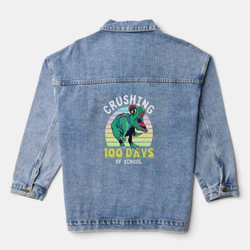 Crushing 100 Days of School Dinosaur Rex Dino Boys Denim Jacket