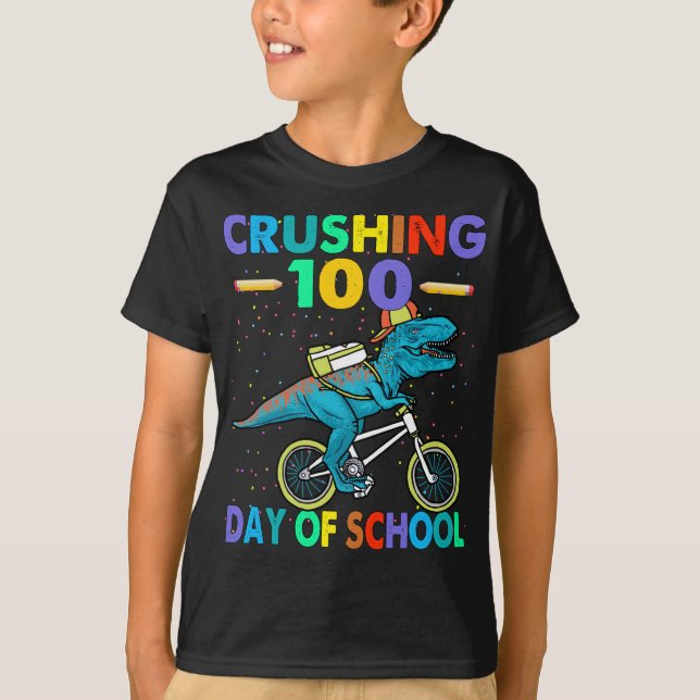 Crushing 100 Days Of School Dinosaur Teacher 100th T-Shirt (Front)