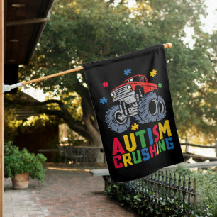 Crushing Autism Monster Truck Awareness Boy Girl House Flag