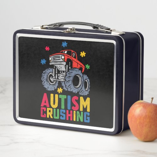 Crushing Autism Monster Truck Awareness Boy Girl Metal Lunch Box