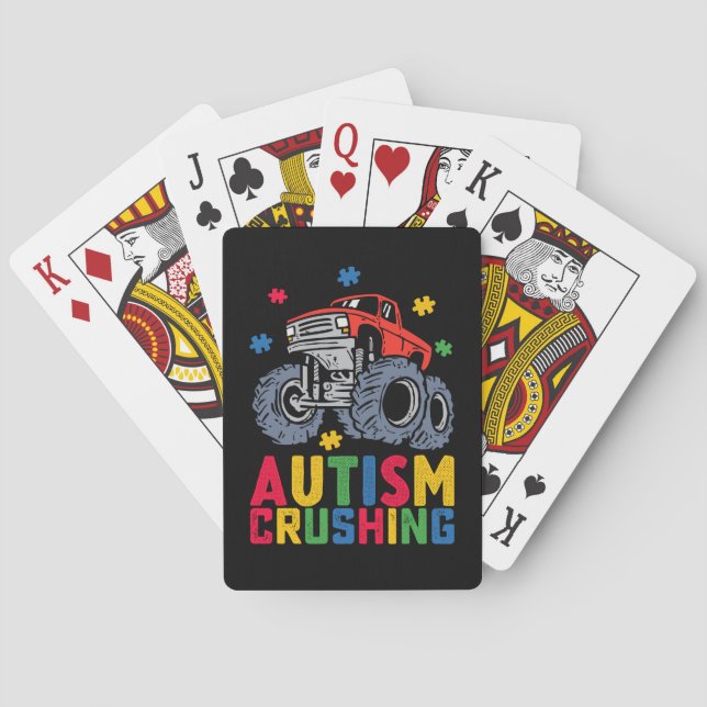 Crushing Autism Monster Truck Awareness Boy Girl Poker Cards (Back)