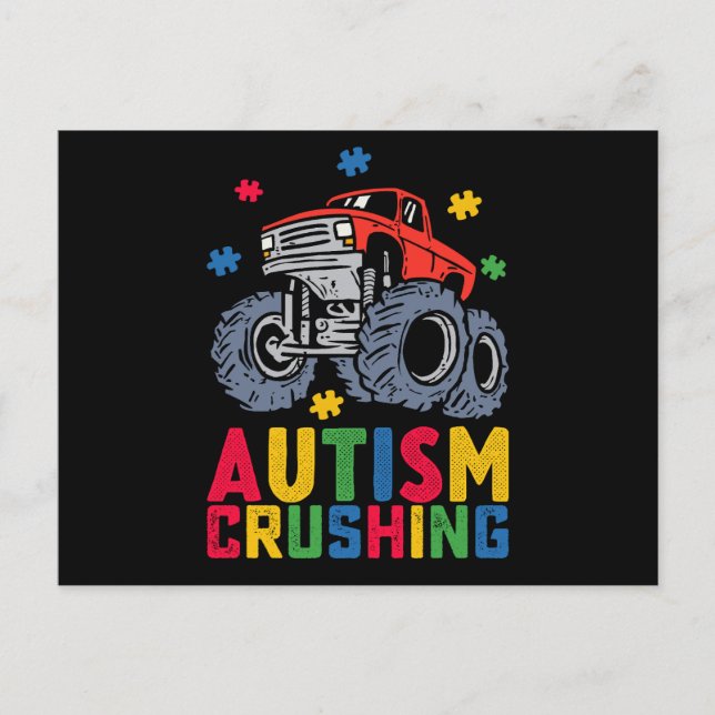 Crushing Autism Monster Truck Awareness Boy Girl Postcard (Front)