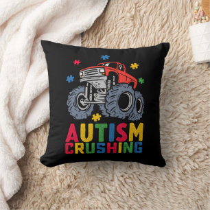 Crushing Autism Monster Truck Awareness Boy Girl Throw Pillow