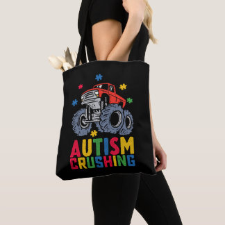Crushing Autism Monster Truck Awareness Boy Girl Tote Bag