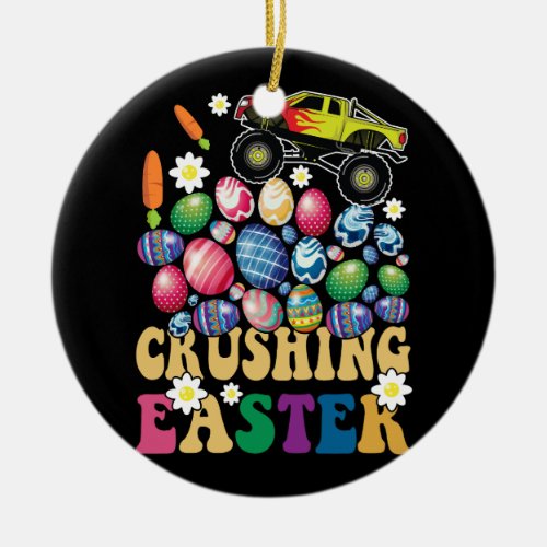 Crushing Easter Egg Hunting Monster Truck Spring B Ceramic Ornament