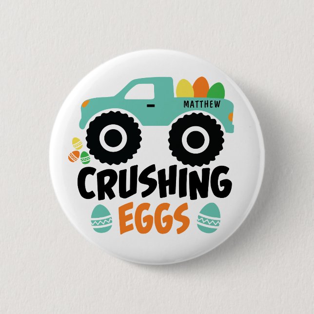 Crushing Eggs Cool Modern Easter Truck Name Button (Front)