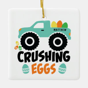 Crushing Eggs Cool Modern Easter Truck Name Ceramic Ornament