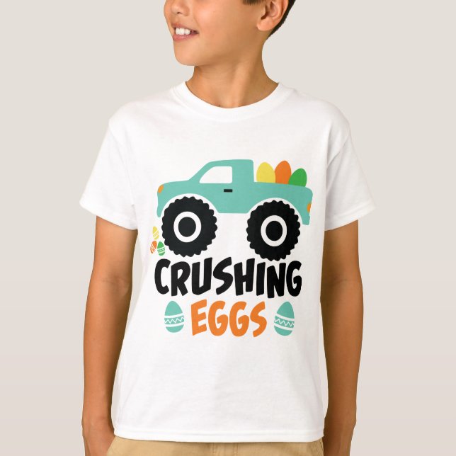 Crushing Eggs Cool Modern Easter Truck T-Shirt (Front)