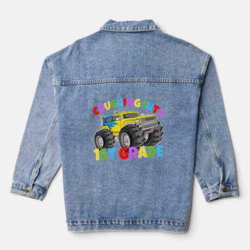 Crushing into First Grade Monster Truck Back to Sc Denim Jacket