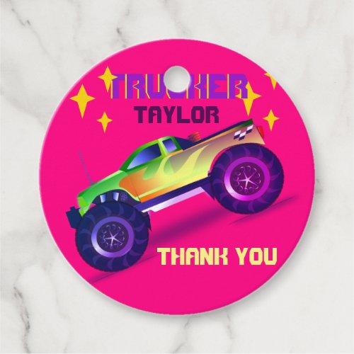 Crushing It MONSTER TRUCK Girls Pink Thank You Favor Tags
