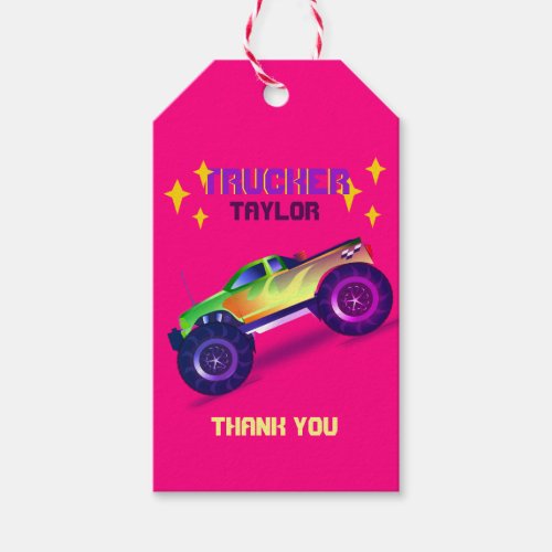 Crushing It MONSTER TRUCK Girls Pink Thank You Gift Tags