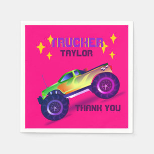 Crushing It MONSTER TRUCK Girls Pink Thank You Napkins
