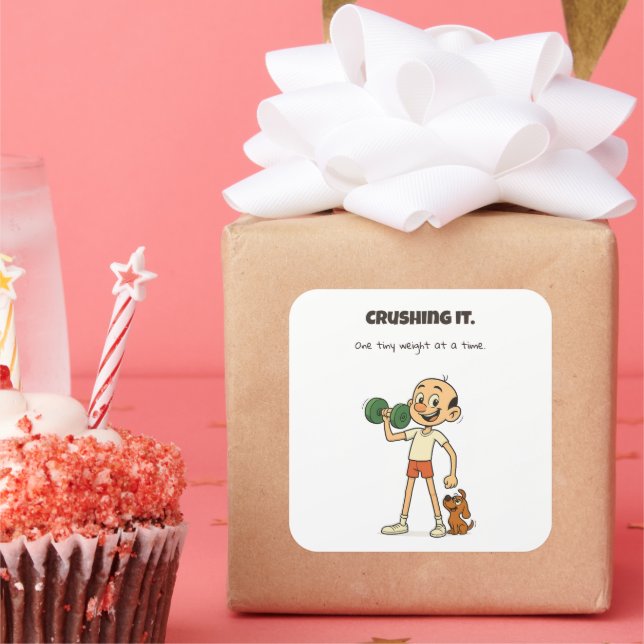 Crushing It – One Tiny Weight at a Time Square Sticker (Party)