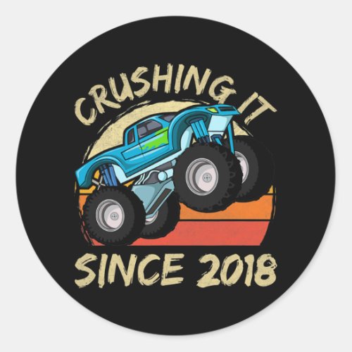 Crushing It Since 2018 Kids Monster Truck 4th Classic Round Sticker