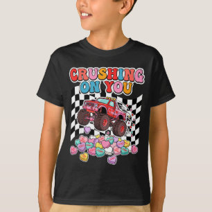 Crushing On You Monster Truck Valentine Retro Hear T-Shirt