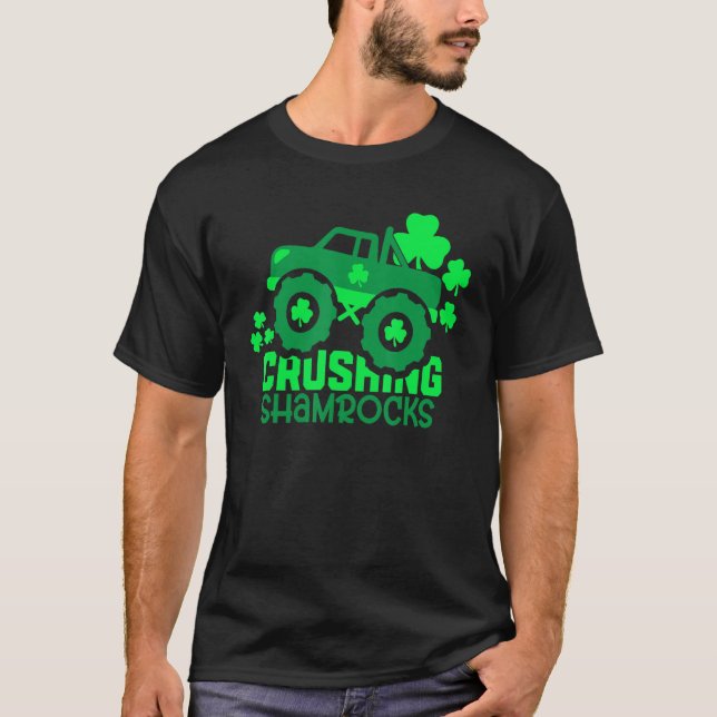 Crushing Shamrocks Monster Truck Irish St Patrick  T-Shirt (Front)