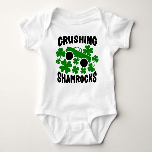 Crushing Shamrocks St Patricks Day MonsterTruck  Baby Bodysuit