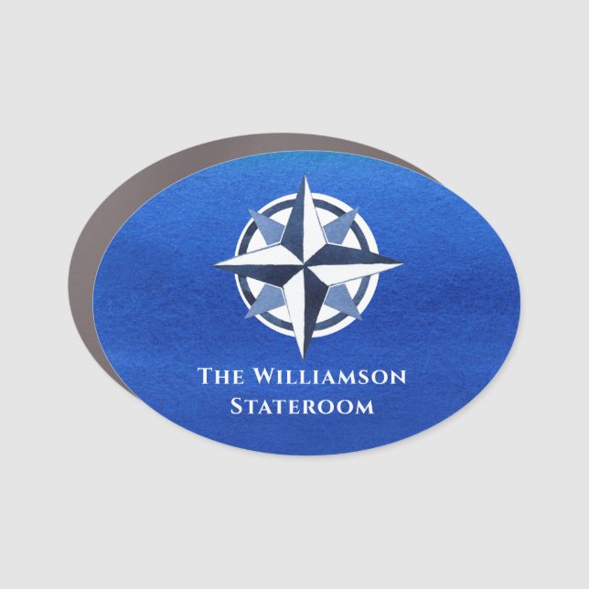 Crusing Blue Nautical Compass Stateroom Cruise Car Magnet (Front)