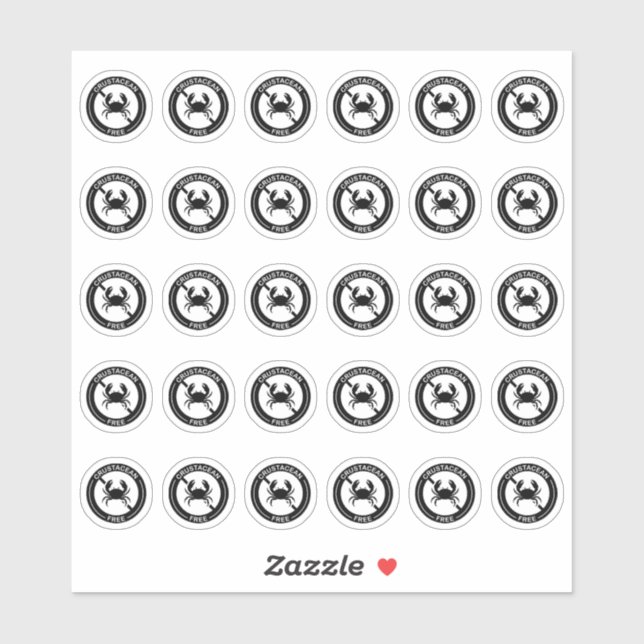 Crustacean Free Wedding Place Card Food Allergy Sticker (Sheet)