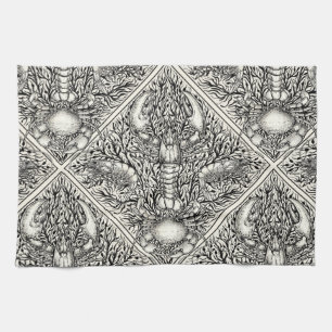 Crustacean in black and natural white kitchen towel