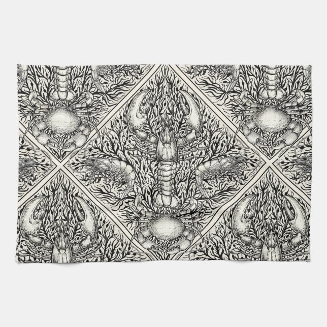 Crustacean in black and natural white kitchen towel (Horizontal)
